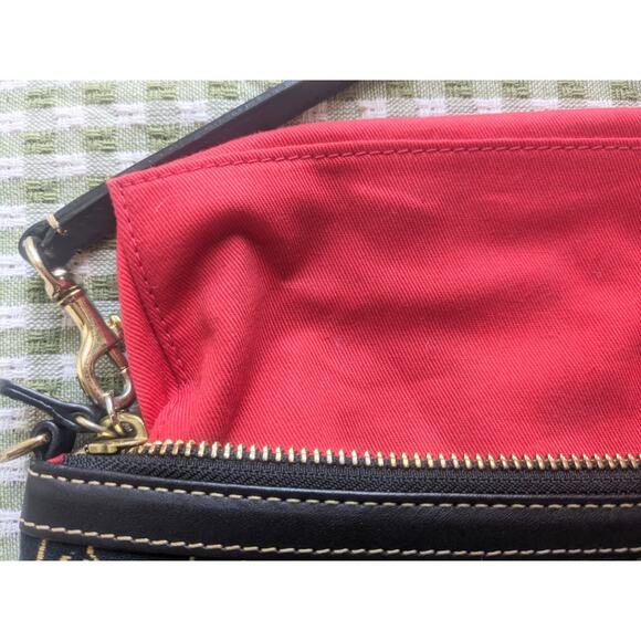 Dooney & Bourke Grooved Leather Top Zip Wristlet Clutch Black Gold DB Monogram - Picture 10 of 11